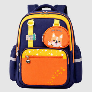 Navy Blue & Orange Fox School Backpack with Detachable Pouch for Kids - Back To School