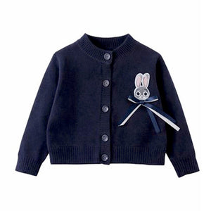 Navy Bunny Cardigan & Checked Skirt, Winterwear 2Pcs set for Girls - 2 - 3 Years Kids Clothing