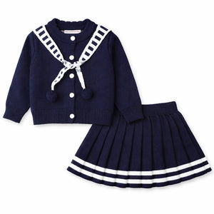 Navy Cardigan & Skirt with Muffler, Winterwear 2Pcs set for Girls - 2 - 3 Years Kids Clothing