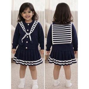 Navy Cardigan & Skirt with Muffler, Winterwear 2Pcs set for Girls - 2 - 3 Years Kids Clothing
