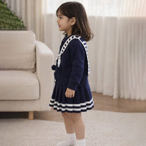 Navy Cardigan & Skirt with Muffler, Winterwear 2Pcs set for Girls - 2 - 3 Years Kids Clothing
