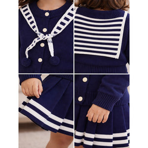 Navy Cardigan & Skirt with Muffler, Winterwear 2Pcs set for Girls - 2 - 3 Years Kids Clothing