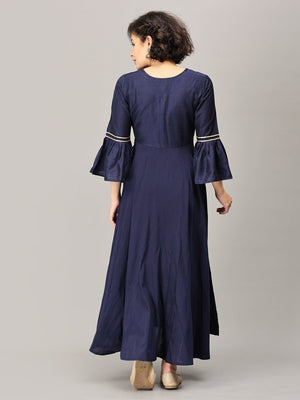 Navy Flared Floral Gold Foil Print Maternity and Feeding Kurti - MEW-NVGLD-S