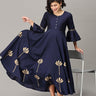 Navy Flared Floral Gold Foil Print Maternity and Feeding Kurti - MEW-NVGLD-S