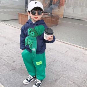 Navy & Green Muffler Teddy 2 piece Track Suit set for Kids - Little Surprise BoxNavy & Green Muffler Teddy 2 piece Track Suit set for Kids
