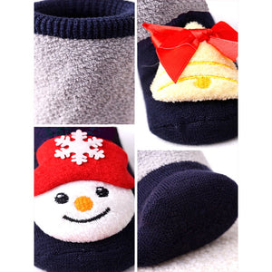 Navy & Grey Snowman & Bell Christmas Themed Ankle Length Socks For Kids - 0 - 6 Months Christmas