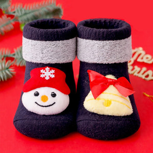 Navy & Grey Snowman & Bell Christmas Themed Ankle Length Socks For Kids - 0 - 6 Months Christmas