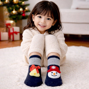 Navy & Grey Snowman & Bell Christmas Themed Ankle Length Socks For Kids - 0 - 6 Months Christmas