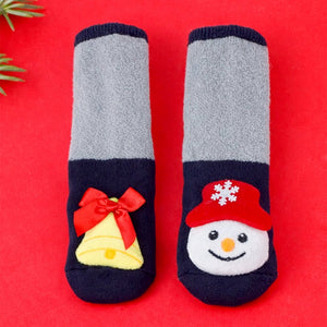 Navy & Grey Snowman & Bell Christmas Themed Ankle Length Socks For Kids - 0 - 6 Months Christmas