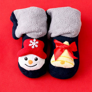 Navy & Grey Snowman & Bell Christmas Themed Ankle Length Socks For Kids - 0 - 6 Months Christmas