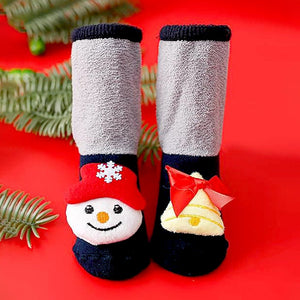 Navy & Grey Snowman & Bell Christmas Themed Ankle Length Socks For Kids - 0 - 6 Months Christmas