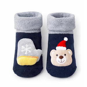Navy & Grey Ted & Mittens Christmas Themed Ankle Length Socks For Kids - 2 - 4 Years Christmas