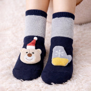 Navy & Grey Ted & Mittens Christmas Themed Ankle Length Socks For Kids - 2 - 4 Years Christmas
