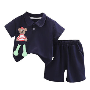 Navy Long Legs Teddy 2 Pcs Shorts Set For Toddlers And Kids - 2 - 3 Years Kids Clothing