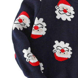 Navy Multi Santa Faces Knitted warmer, cardigan Christmas Sweater for Kids - 2 - 3 Years Winter Wear