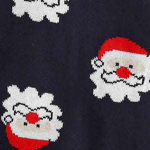 Navy Multi Santa Faces Knitted warmer, cardigan Christmas Sweater for Kids - 2 - 3 Years Winter Wear