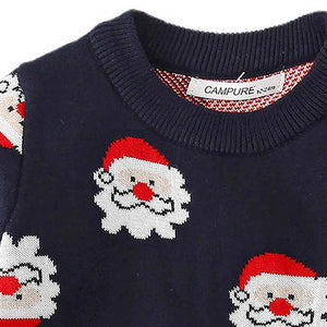 Navy Multi Santa Faces Knitted warmer, cardigan Christmas Sweater for Kids - 2 - 3 Years Winter Wear
