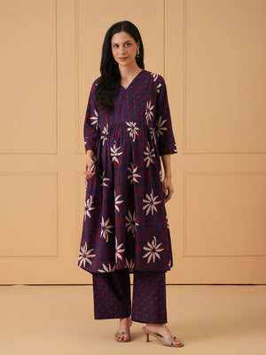 Navy Muse Maternity and Nursing Kurta Set With Dupatta - S Maternity Ethnic Set