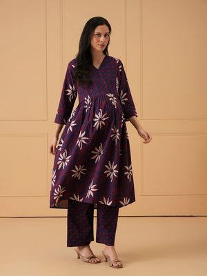 Navy Muse Maternity and Nursing Kurta Set With Dupatta - S Maternity Ethnic Set