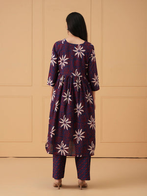 Navy Muse Maternity and Nursing Kurta Set With Dupatta - S Maternity Ethnic Set