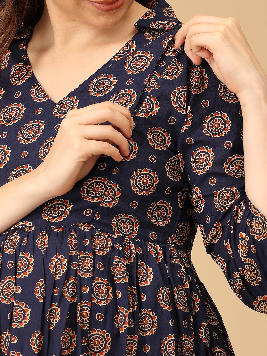 Navy Neat Maternity and Nursing Dress - DRS - SK - NVNT - S
