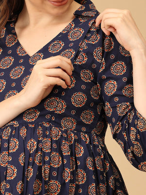 Navy Neat Maternity and Nursing Dress - DRS - SK - NVNT - S