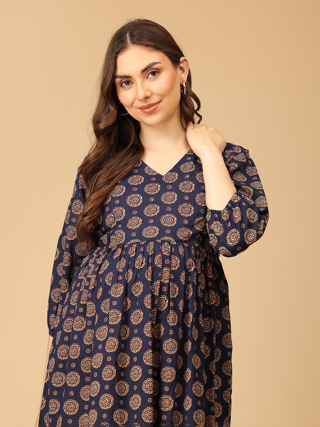 Navy Neat Maternity and Nursing Dress - DRS - SK - NVNT - S