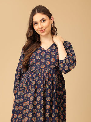 Navy Neat Maternity and Nursing Dress - DRS - SK - NVNT - S