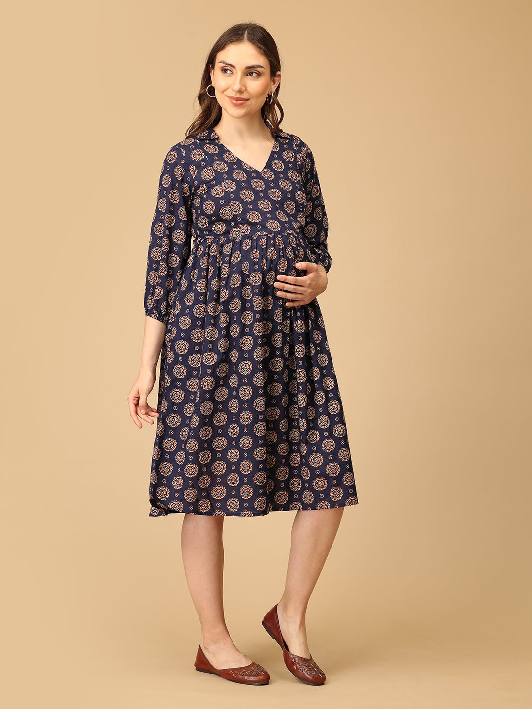 Navy Neat Maternity and Nursing Dress - DRS - SK - NVNT - S