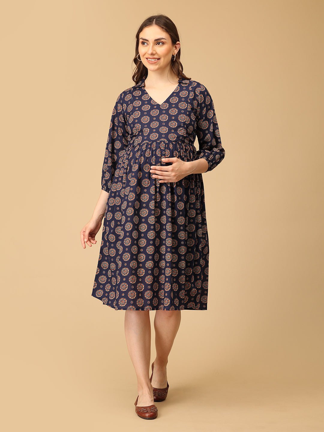 Navy Neat Maternity and Nursing Dress - DRS - SK - NVNT - S