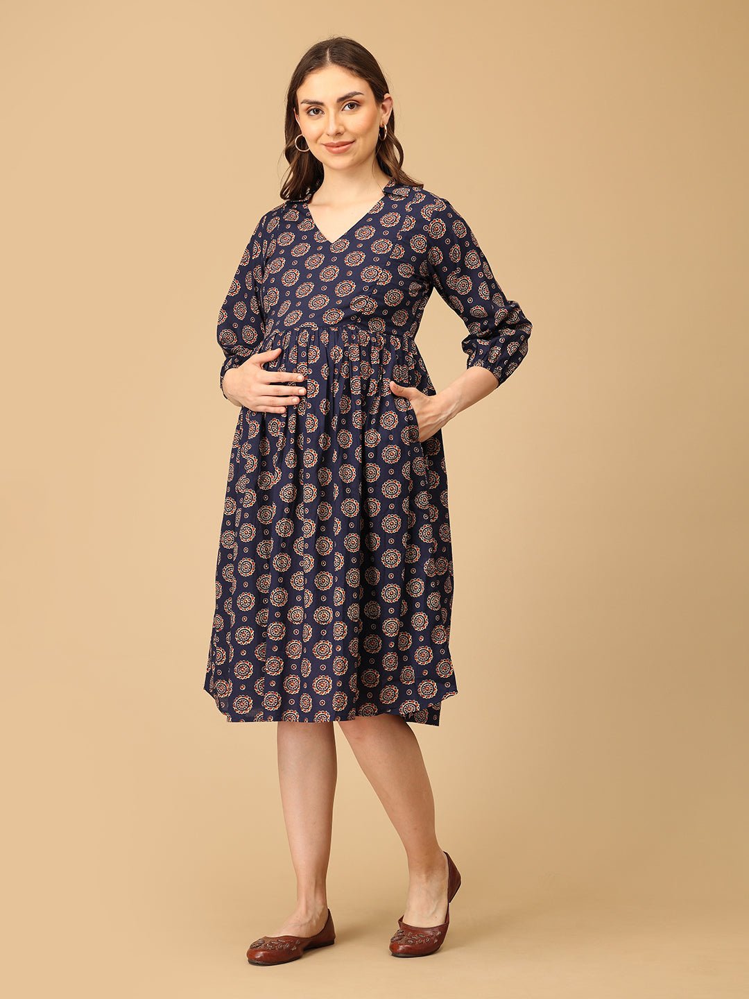 Navy Neat Maternity and Nursing Dress - DRS - SK - NVNT - S