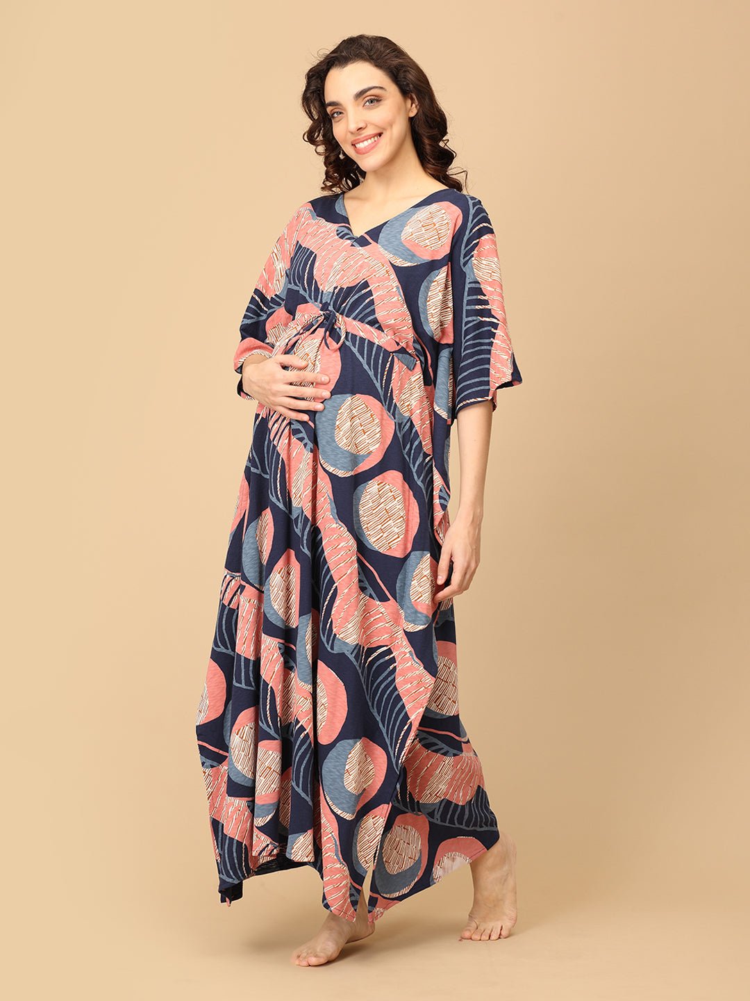 Navy Nectarine Maternity and Nursing Kaftan Nighty - NW - SD - NVNCT - S