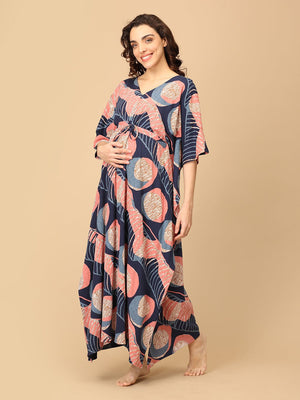 Navy Nectarine Maternity and Nursing Kaftan Nighty - NW - SD - NVNCT - S
