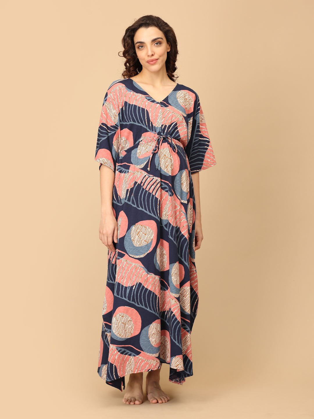 Navy Nectarine Maternity and Nursing Kaftan Nighty - NW - SD - NVNCT - S