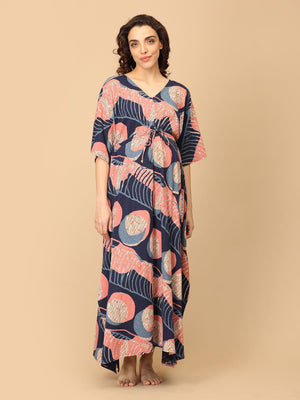 Navy Nectarine Maternity and Nursing Kaftan Nighty - NW - SD - NVNCT - S