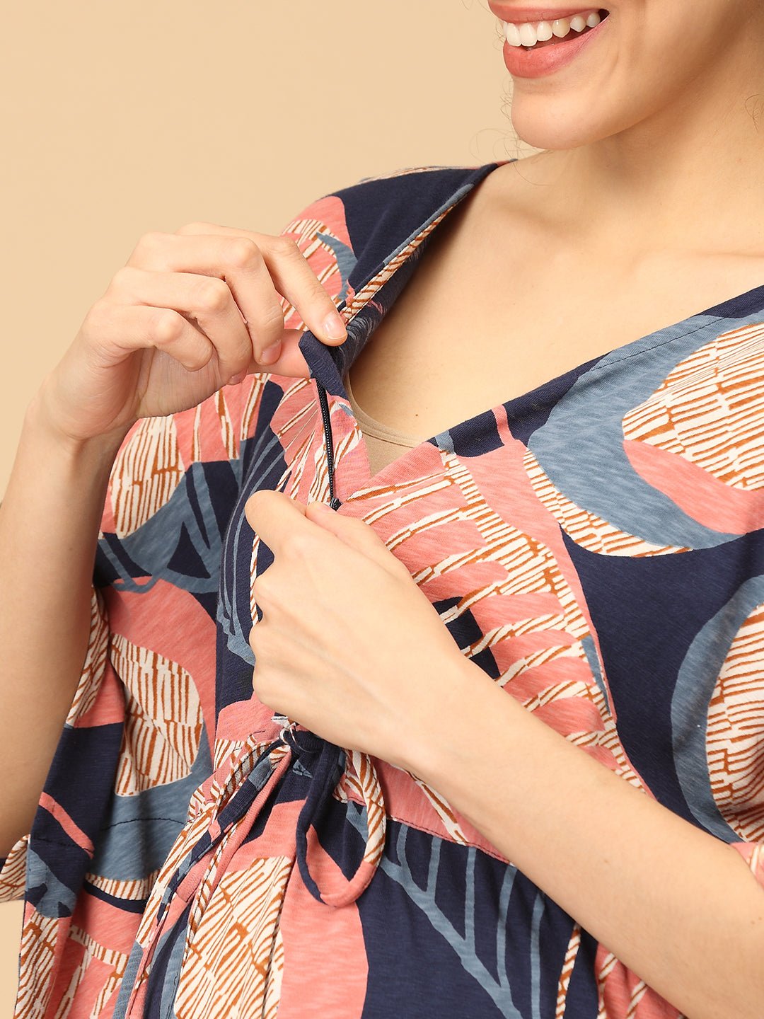 Navy Nectarine Maternity and Nursing Kaftan Nighty - NW - SD - NVNCT - S