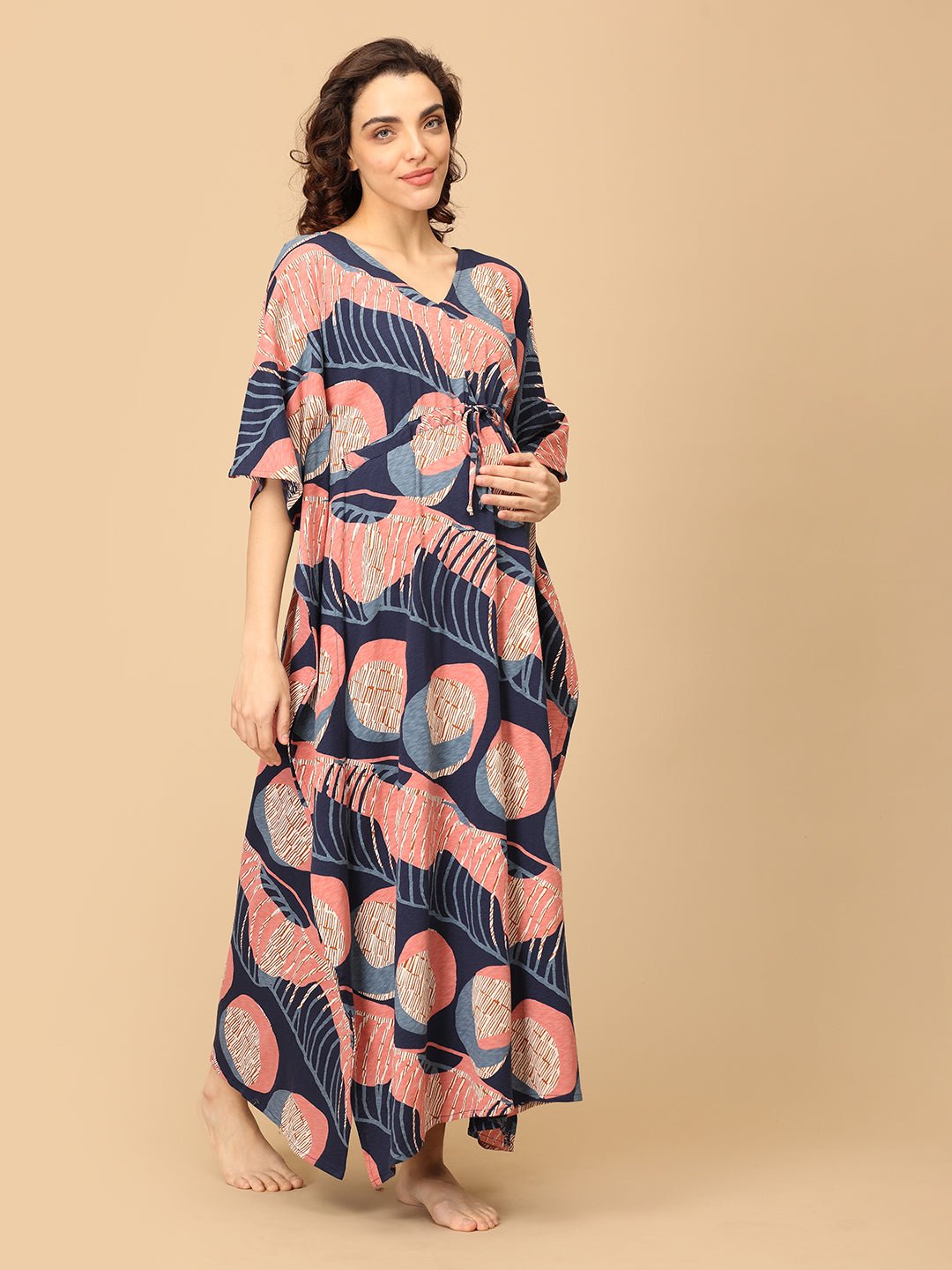 Navy Nectarine Maternity and Nursing Kaftan Nighty - NW - SD - NVNCT - S