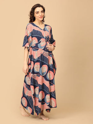 Navy Nectarine Maternity and Nursing Kaftan Nighty - NW - SD - NVNCT - S