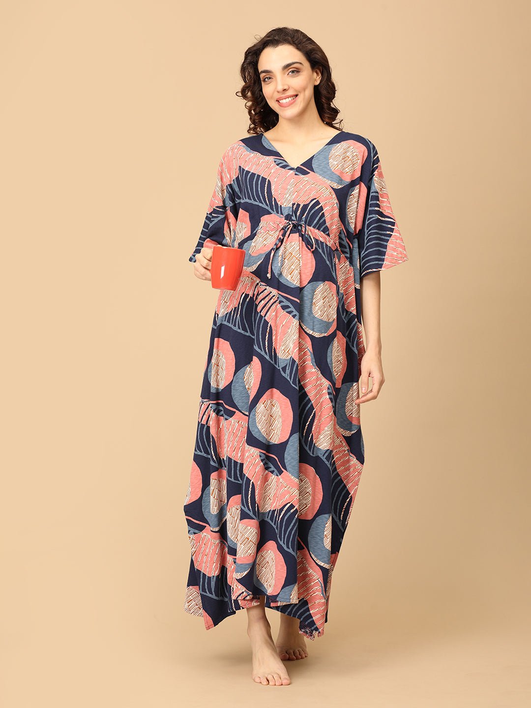 Navy Nectarine Maternity and Nursing Kaftan Nighty - NW - SD - NVNCT - S