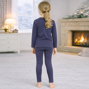 Navy Round Neck Upper & Lower Body Thermal Winter Warmers - 2 - 3 Years Winter Wear