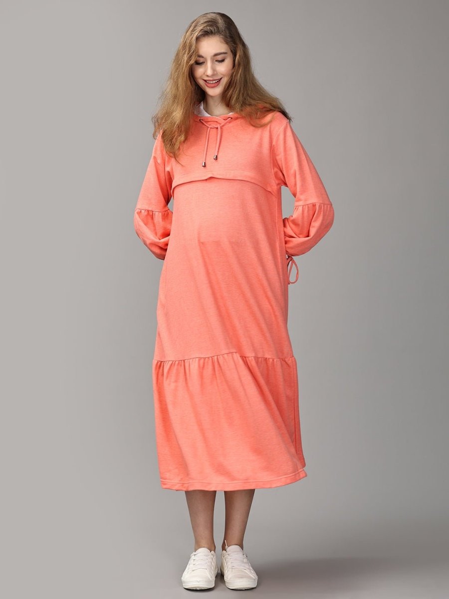 Nectarine Maternity and Nursing Hoodie Tier Dress - DRS-SD-PSTCR-S