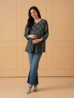 Neel Paisley Embroidered Maternity and Nursing Top - S Maternity and Nursing Tops