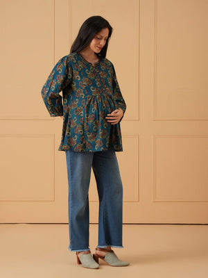 Neel Paisley Embroidered Maternity and Nursing Top - S Maternity and Nursing Tops