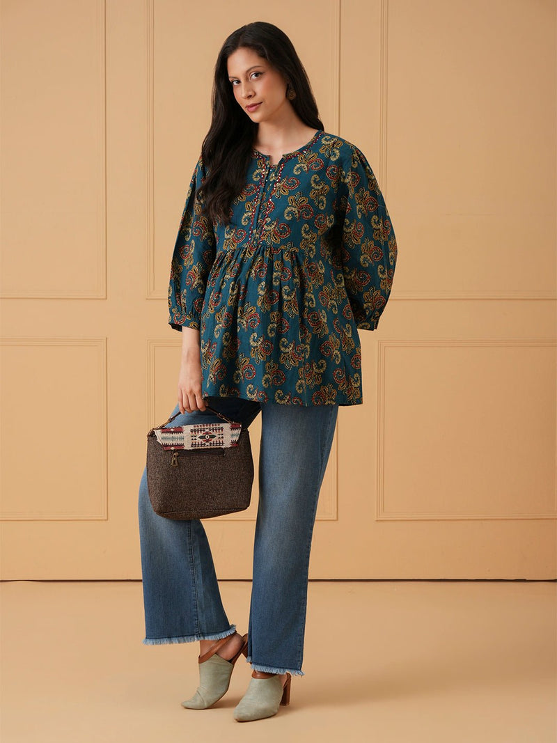 Neel Paisley Embroidered Maternity and Nursing Top