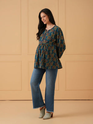 Neel Paisley Embroidered Maternity and Nursing Top - S Maternity and Nursing Tops