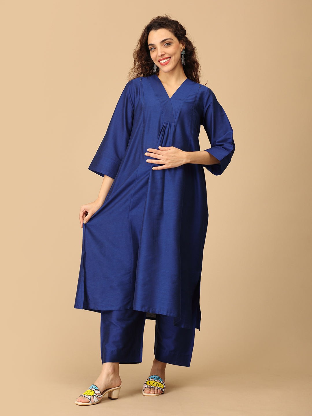 Neelam Ehsas Maternity and Nursing Silk Kurta Set - MEW - SK - NLEH - S