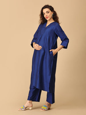 Neelam Ehsas Maternity and Nursing Silk Kurta Set - MEW - SK - NLEH - S
