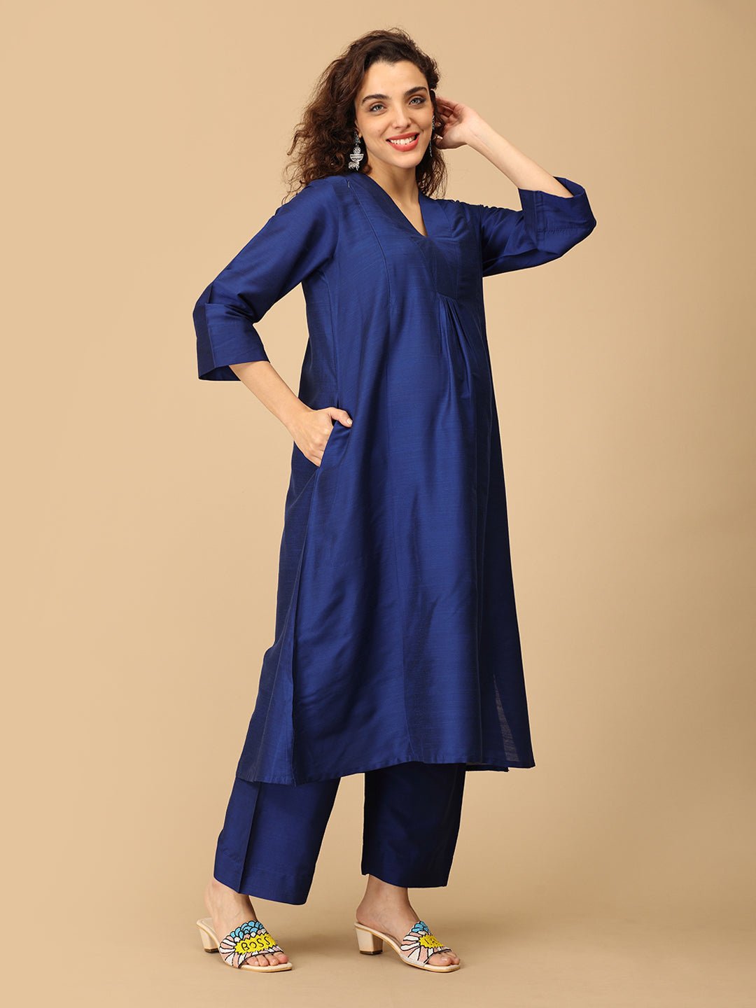 Neelam Ehsas Maternity and Nursing Silk Kurta Set - MEW - SK - NLEH - S