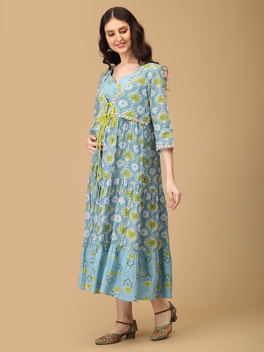 Neelambari Maternity and Nursing Maxi Kurti Dress - MEW - JC - NLBR - S