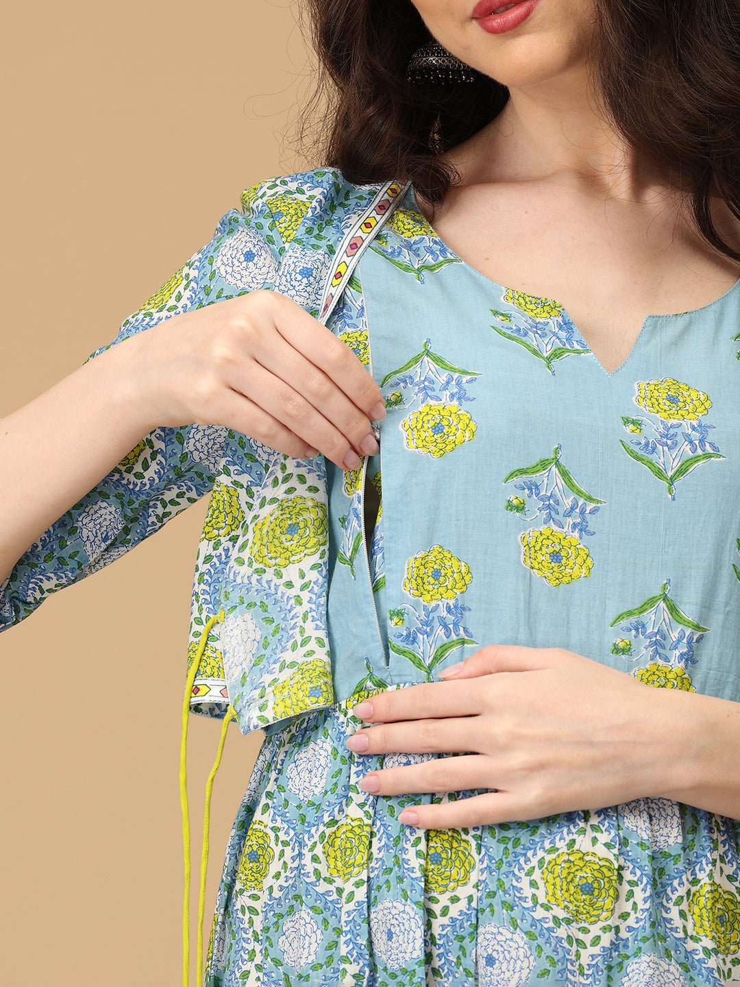 Neelambari Maternity and Nursing Maxi Kurti Dress - MEW - JC - NLBR - S